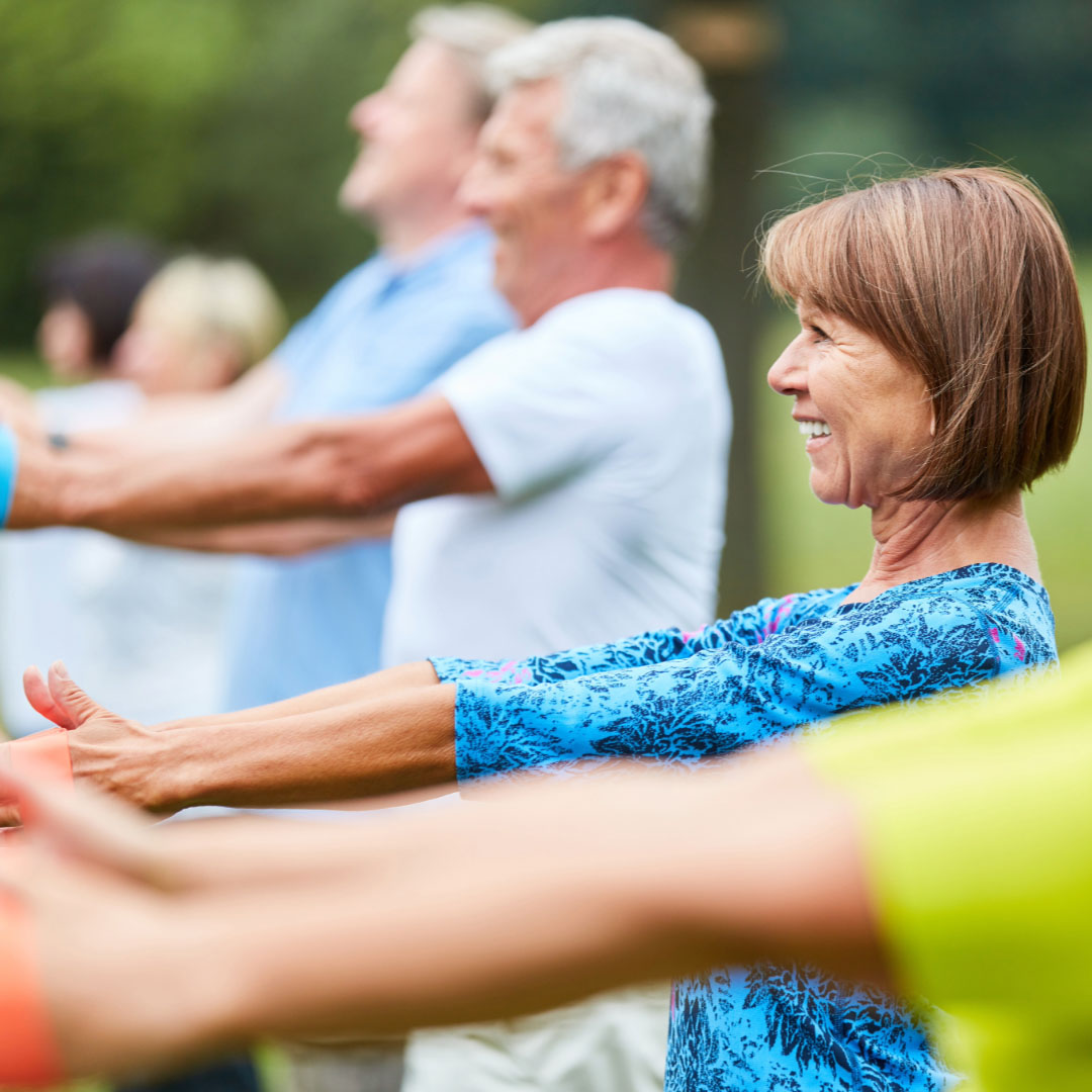 Seniors exercising outdoors
